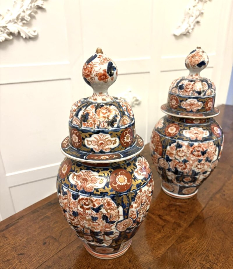 Pair of Quality Antique Japanese Imari Lidded Vases